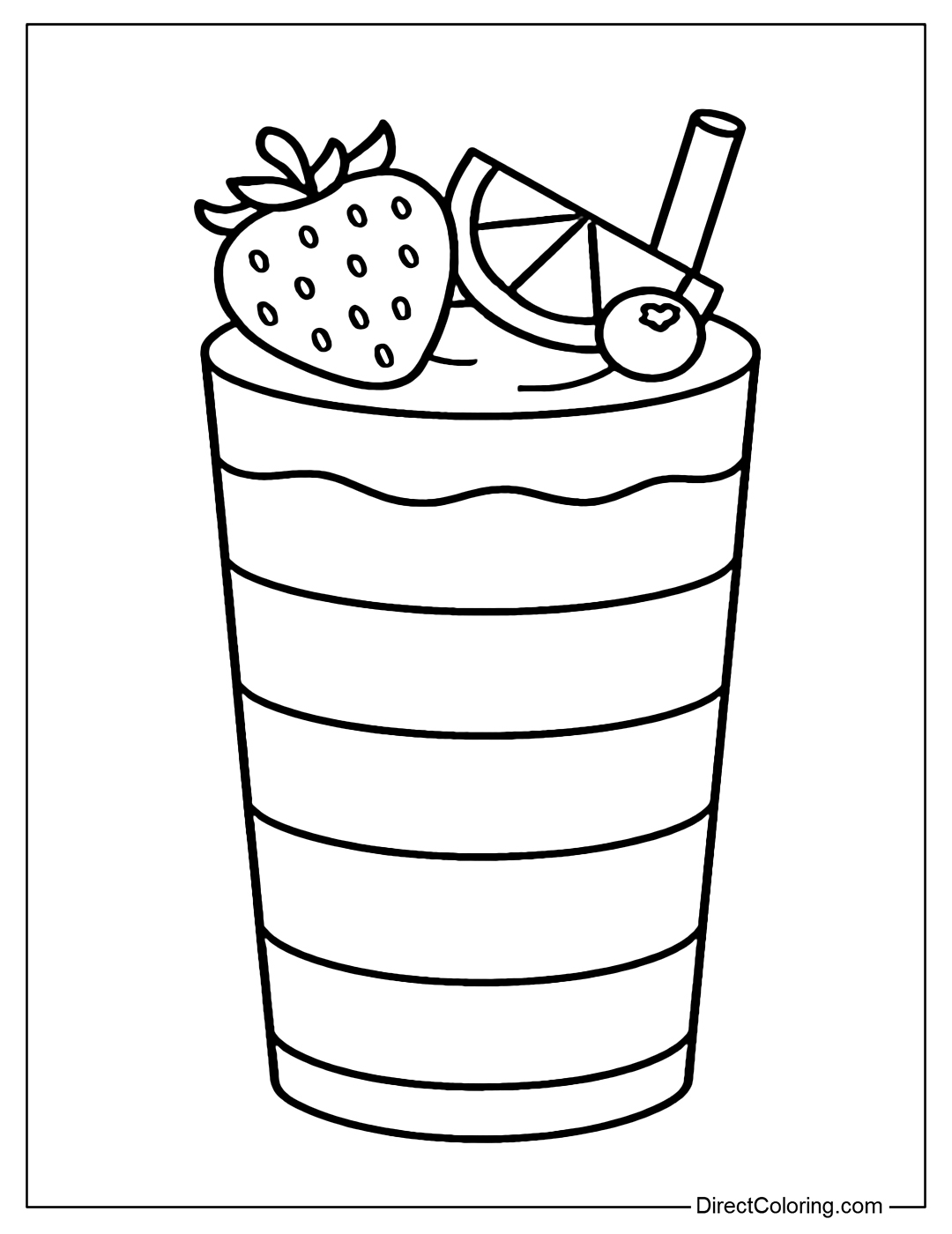 Multi-layered smoothie coloring page with fruit toppings on top